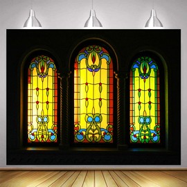 EMTOBT Vinyl 10x10ft Stained Glass Window Backdrop Colorful Window Glass Cathedral Photography Background Christian Religious Belief Church Event Decor Photo Booth Studio Props BJDJEM0159