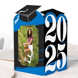 Big Dot of Happiness Blue 2025 Graduation Photo Holder Centerpieces, 4x6 Picture Display Box, Table Decoration Centerpiece for Grad Party Decor, 8 Count