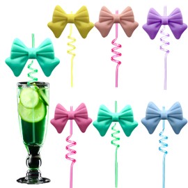 6Pcs Colorful Drinking Straws Bow Spiral Drinking Straws Reusable Straw Set ， for Birthday Party Smoothies, Milkshakes, Juices, Teas Decorations