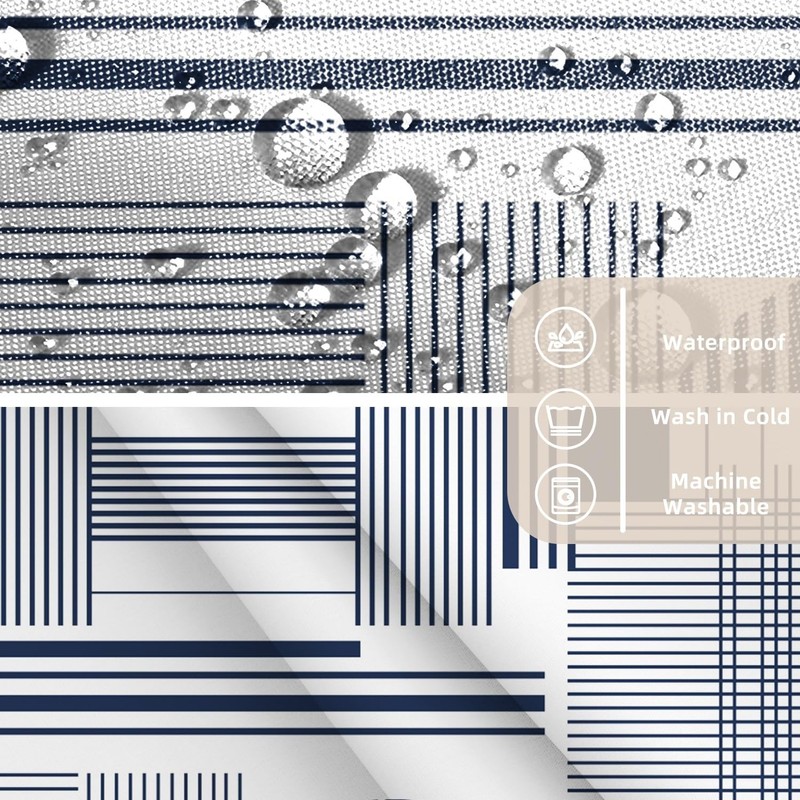 Yeele Navy Blue Geometric Line Art Shower Curtain, Modern Abstract