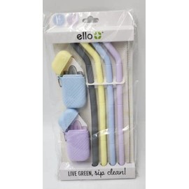Ello Impact 4-Pack Reusable Silicone Straws with Fold & Store Carry Case, Portable Drinking Straw for Party Travel Cruise Ship, Includes Straw Cleaning Brush, Rose Medley