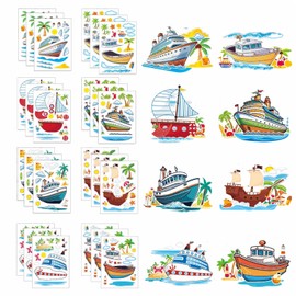 TIAMECH Make Your Own Ship Stickers - 24 Sheets Boat Sail Make A Face Stickers for Kids, Birthday Party Favors & Educational Classroom Rewards (Large Size 8.3 x 5.9in)