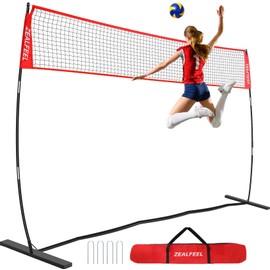 ZEALFEEL ZEALFEEL Volleyball Net, 12FT Volleyball Training Net Height Adjustable, Portable Freestanding Practice Net for Hitting or Serving Drills, Pop up Volley Ball Nets with Carry Bag for Backyard Outdoor