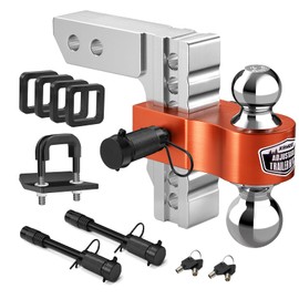 Kohree Adjustable Trailer Hitch Fit 2 Inch Receiver, Dual Solid Ball 2" and 2-5/16"(12,500 LBS GTW), 6" Drop & Rise Heavy Duty Aluminum Tow Hitch with 4 Silencer Pads & 2 Locking Hitch Pin, Orange