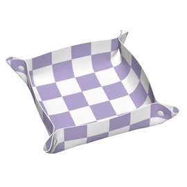 Ralxion Checkered Jewelry Tray, Purple PU Leather Cute Aesthetic Checkered Room Decor Preppy Accessories for Teen Girls Women, 8 Inches