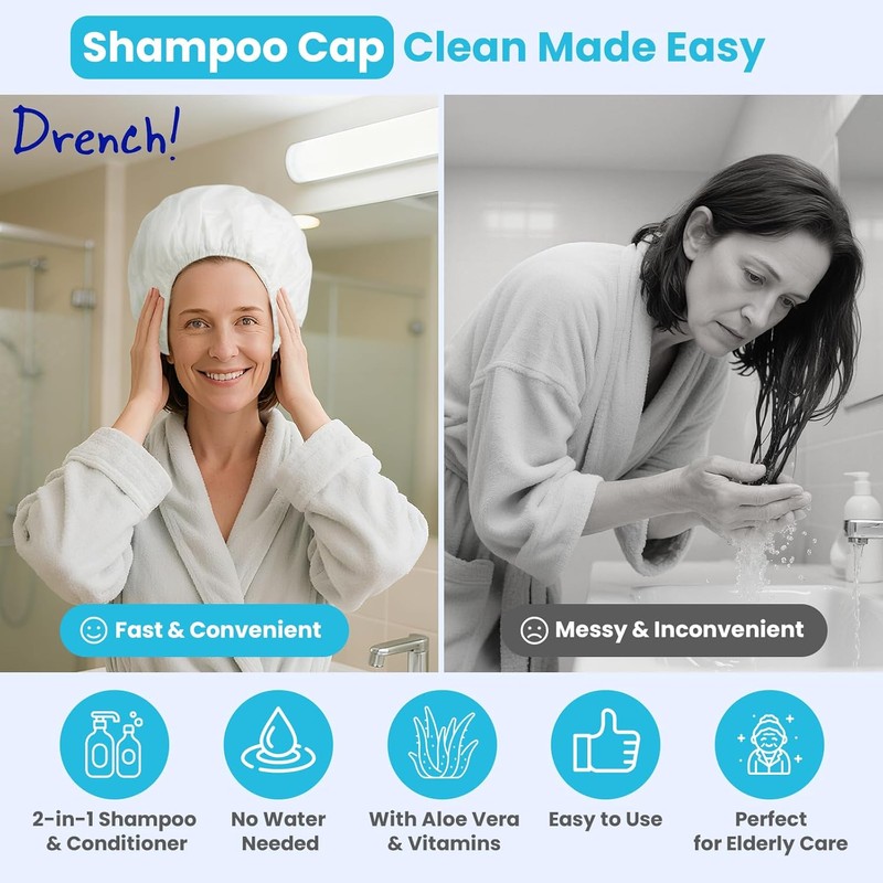 Drench! No Water Hair Washing Cap - Waterless Shower Caps