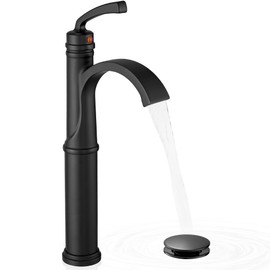 HEYMYTAP Waterfall Vessel Faucet, Tall Bathroom Faucet Black, Brass Vessel Sink Faucets Bathroom Sink Faucet One Hole Single Handle with Supply Hoses Pop-up Drain