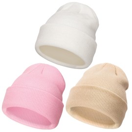 DRESHOW Toddler Beanie Children's Winter Hats Kids Soft Knitted Unisex Hat for Baby Boys Girls Warm Hat Hats for 3 Months - 7 Years, 3 Pack Hats: White/Beige/Pink