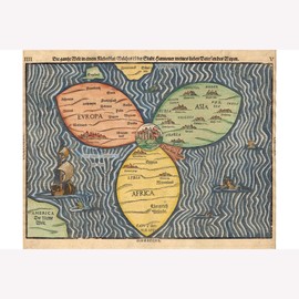 Bunting Clover Leaf Map - Historic World Map from Sacrae Scripturae, 1581 - Print Only - 24 x 36 inches
