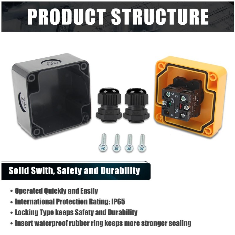 KEYMOO Emergency Stop Push Button Switch,10A 660V with Waterproof Box