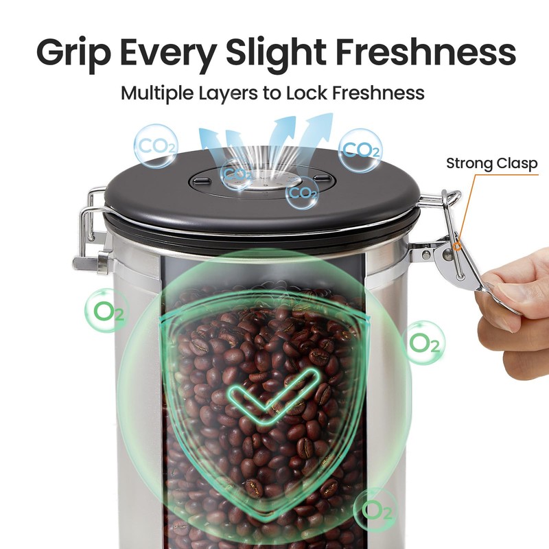 Veken Coffee Canister, 39OZ Large, Airtight Stainless Steel Food Storage