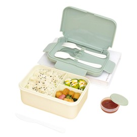 Luxvara Bento Box 1200 ml, Lunch Box with 3 Compartments, Cutlery and Spice Box, Lunch Box for Adults and Children, Meal Prep Box with Clip Closure, for School, Nursery, Office and On the Go