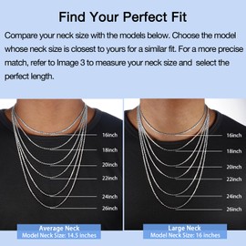 Jewlpire Diamond Cut 925 Sterling Silver Chain Rope Chain Italian Silver Necklace Chain for Women Men Super Shiny Durable 1.35mm Size 16 Inch
