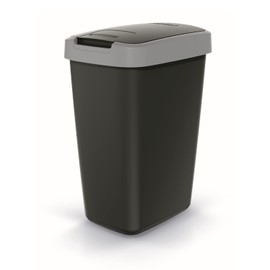 Keden Compacta Q Rubbish Bin with Swing and Hinged Lid, 12 L, Plastic Waste Separation, Waste Container, Recycling Waste Bin (Black/Smooth Grey)