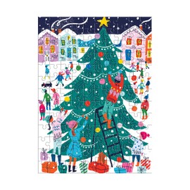 Galison Tree Decorating – 130 Piece House Shaped Puzzle Ornament Featuring Outdoors Tree Decorating Moment Under The Stars