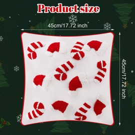 Fukaisu Christmas Pillow Covers, 17.7x17.7 Inch Soft Plush Square Pillowcase with Santa Hat & Candy Canes Pattern Decorative Xmas Throw Pillow Case Decoration Winter Home Couch Festivals Decor