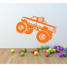 Kids Monster Truck Wall Decal Sticker- 28" Wide by 19" High, Monster Truck Wall, Monster Truck Decal, Monster Truck Art, Monster Truck Room, Boys Room Decor HK12, Plus Free 12" White Hello Door Decal