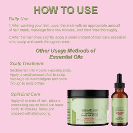Rosemary Oil for Hair 59 ml + Rosemary Mint Hair Mask 340 g, Rosemary Oil Hair and Hair Mask, Rosemary Mint for Hair Growth, Against Hair Loss for Dry Damaged Hair