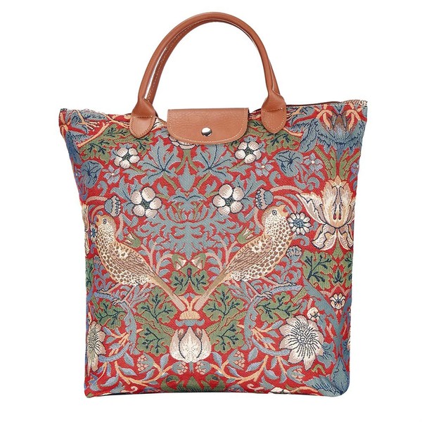 Signare Folding Re-Usable Shopping Grocery Fold Away Bag (Strawberry Thief