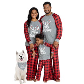 IFFEI Family Matching Pyjamas Set Festival Outfits Merry Christmas Elk Printed Top with Plaid Pants Loungewear M PET