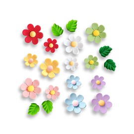 20PCS Flower Fridge Magnets Cute Refrigerator Magnets, Colorful 3D Flower Leaf Decorative Magnets for Whiteboard Cabinet Locker, Funny Magnets for Classroom Home Kitchen Office(7 Small+7 Large+6 Leaf)