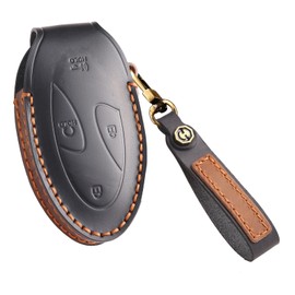 KUNIO Leather Key Case for Hyundai Ioniq 6 KONA Azera Santa Fe Hybrid Elantra Tucson Sonata 2023 2024 2025 Protective Key Case Cover Key Fob 7 Buttons Black