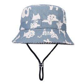 Baby Cotton Bucket Hat Rolled Up Cowboy Hat Summer Beach Sun Hat Lightweight Cute Kids Animal Hat with Chin Strap for Boys Girls 1-2 Year Old 48cm Blue