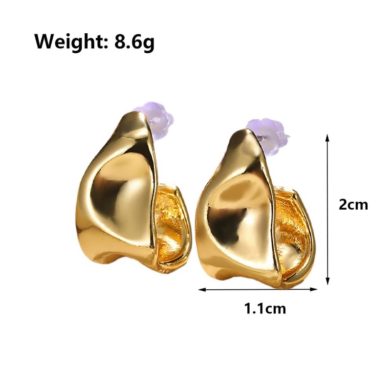 Gold Plated Irregular Hammered Statement Earrings for Women Large Chunky