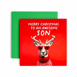 Huxters Cool Christmas Card for Son – Christmas Reindeer – Christmas card for him and Men - Son Uncle Brother Son Card - 14.8cm (Son)