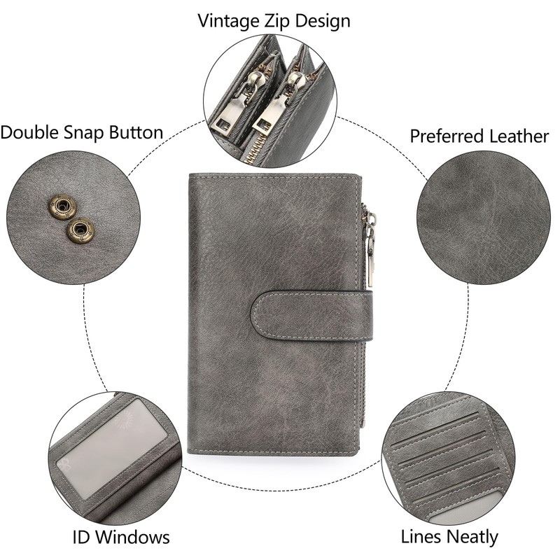 GOIACII Women's Vintage Leather Wallet, RFID Blocking Large and Long