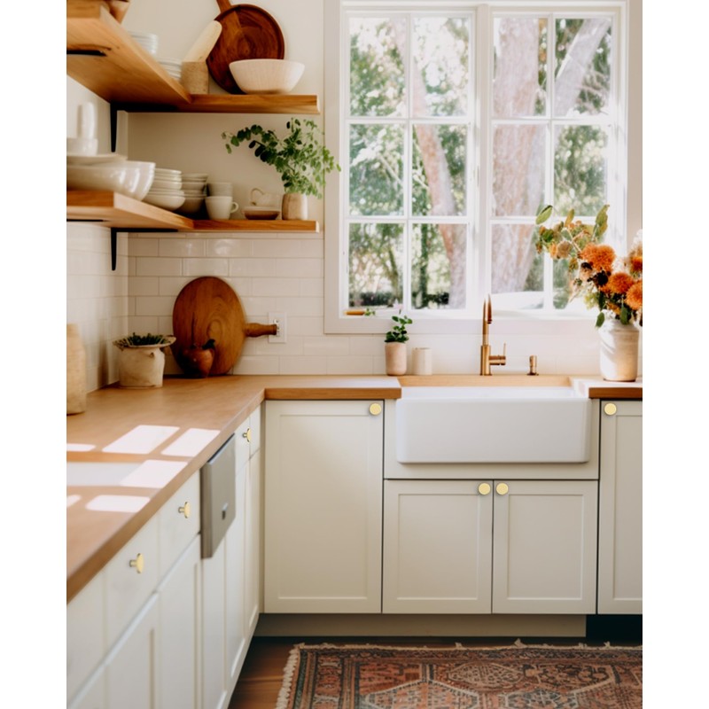 Amerdeco 10 Pack 1.3" (32mm) Brushed Gold Cabinet Knobs Modern