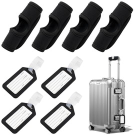 4 PCS Luggage Handle Wraps and 4 PCS Luggage Tag Identifier, Soft Comfortable Travel Bag Handle Covers for for Travel Suitcase Trolley Case, Suitcase Name Tags for Travel Accessories (Black)