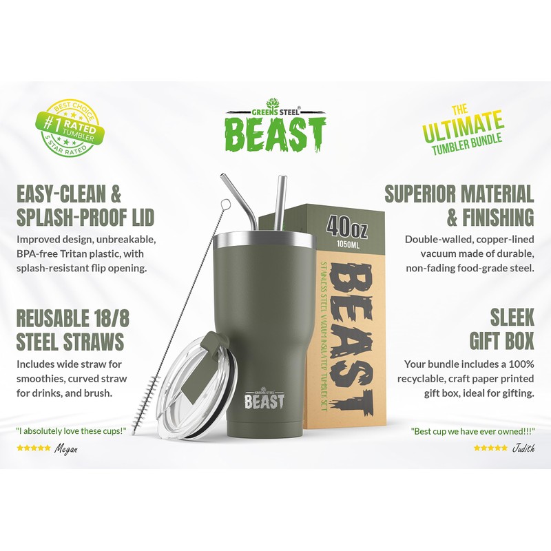 Beast 40 oz Tumbler Stainless Steel Vacuum Insulated Coffee Ice