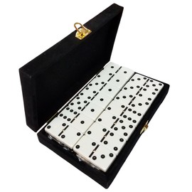Marion Domino Double 6 White Jumbo Tournament Professional Size with Spinners in Elegant Black Velvet Case.