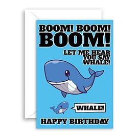 Lithobee - Funny Birthday Card - Boom Boom Boom Whale- Rude Birthday Cards For Mum Dad Son Brother Sister Best Friend - Humorous 30Th 40Th 50Th Bday Cards