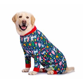 BT Bear Large Dog Onesie Clothes Protect Joints Pajamas PJS Jumpsuit For Medium Large Dogs (Green Christmas,XXXL)