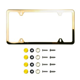 MVP T304 Stainless Steel Polish Mirror Gold Slim License Frame w/Metal Screw Cap