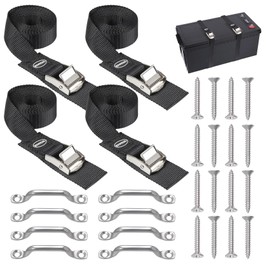 EXVITAL Battery Tie Down Strap Hold Down Kit, 1" x 48" Cooler Tie Down Kit with Non-Rusting Cam Buckle, Stainless Steel Bracket & SS Screws for RV Battery,Luggage Belt (4 Pack)