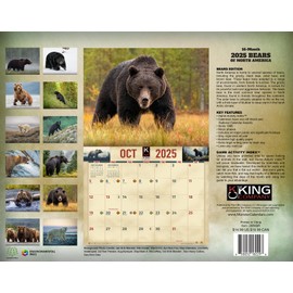 2025 Bears Wall Calendar 16-Month X-Large Size 14x22, Best Grizzly, Brown, Black Bears Calendar by The KING Company-Monster Calendars