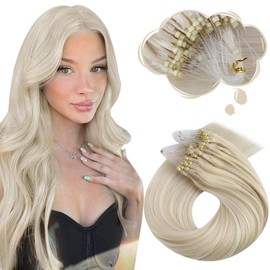 Moresoo Micro Ring Hair Extensions Real Human Hair Blonde Microloops Hair Extensions Platinum Blonde Micro Beads Hair Extensions 1g/s 50g/Pack 20 Inch #60