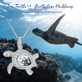 TOUPOP Turtle Necklace 925 Sterling Silver Birthstone Pendant Jewellery for Women Christmas Gifts for Girls Daughter Birthday Gifts from January to December, Sterling Silver, Zircon