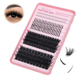 Individual Eyelashes Cluster Lashes Kit 150D+200D Fluffy Eyelash with Bottom Lashes 4 Styles Russian Lashes 12-18mm Volume Lash Extension with Bond and Seal Lash Glue (150D+200DKIT)