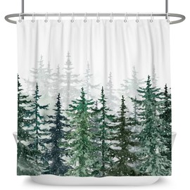 Canessioa Winter Forest Shower Curtain Green Christmas Trees Shower Curtains Xmas Tree Snowflakes Shower Curtain Sets for Bathroom 72x72 in with 12 Hooks