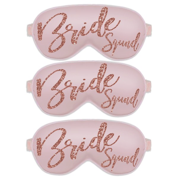 Hangover Kit Supplies - Set of 3 Rose Gold Glam Bride Squad Blush Satin Sleep Masks - Bridesmaid Proposal Gift, Bachelorette Party Favor Gifts - Blush Eye Mask (Set3 BdSq) RG/Blsh