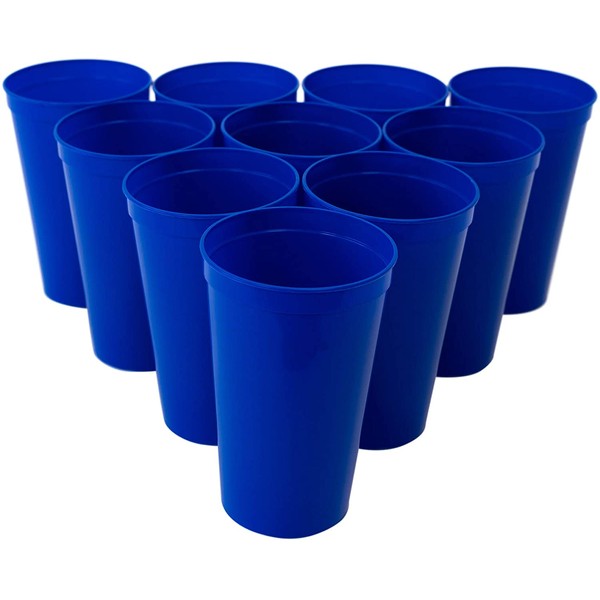 CSBD Stadium 22 oz. Plastic Cups, 10 Pack, Blank Reusable Drink Tumblers for Parties, Events, Marketing, Weddings, DIY Projects or BBQ Picnics, No BPA (Blue)