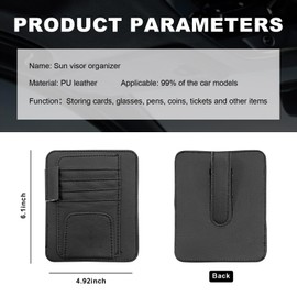 Dickno Small Leather Car Sun Visor Organizer, Multifunctional Auto Visor Document Holder with Sunglasses Clip, Universal Car Interior Organizer for Drving License, Card, Pen (Black)