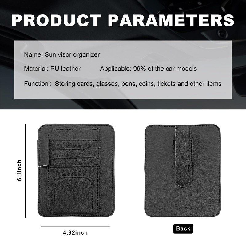 Dickno Small Leather Car Sun Visor Organizer, Multifunctional Auto Visor