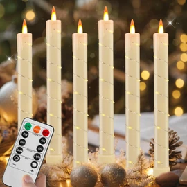 6 Pcs Flameless Taper Candles, Battery Taper Candles Flickering Flame with Embedded Star String, Candle Sticks Battery Powered with Remote Control, Timer Function Ideal for Christmas (Ivory)