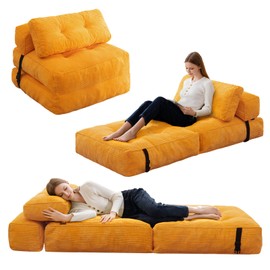 HIGOGOGO Folding Couch Sofa Bed, Convertible Sleeper Chair with Pillow Foldable Mattress with Back Support, Portable Fold Out Chair Bed Floor Mattress,Comfy Floor Sofa for Living Room,Bedroom