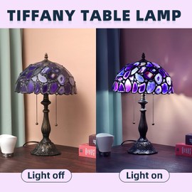 Nizrsky Tiffany Style Table Lamp, Agate Slice Stained Glass Lamp 12X12X19 Inches Tiffany Lamp Bedside Nightstand Desk Reading Light Decor Bedroom Living Room Home Office(LED Bulb Included) (Purple)